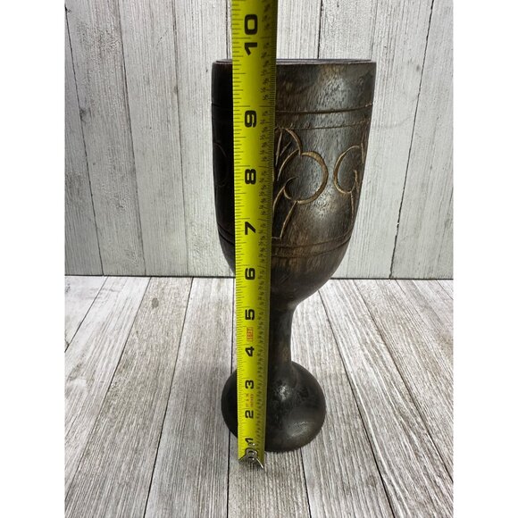 Vtg Wooden Goblet Style Candlestick Holders Carved Rustic Decor Set of 2 India - Picture 5 of 8